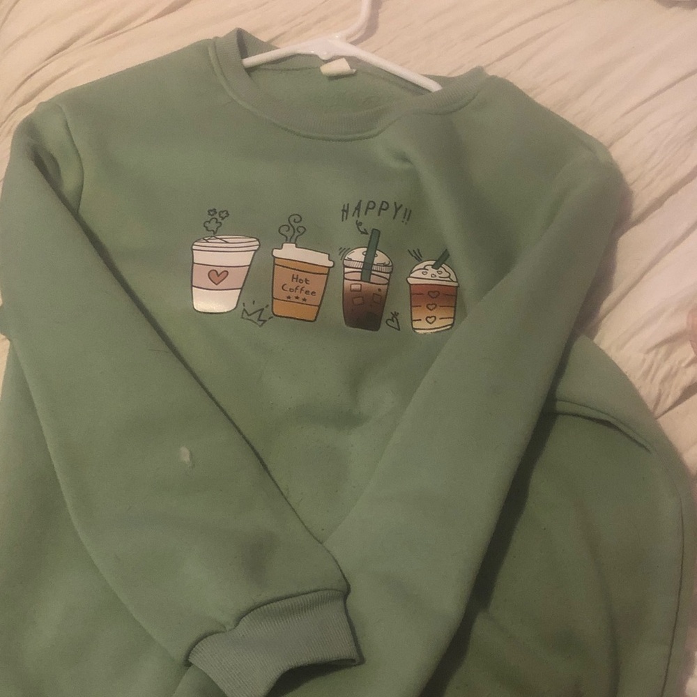 SHEIN Green Coffee Cup Graphic Sweater
